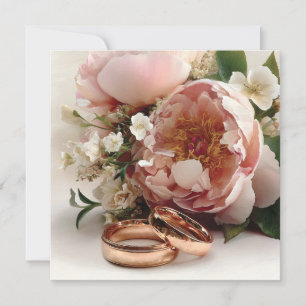 Tarjeta Festiva Bouquet romántico de peonías con anillos de oro Ro