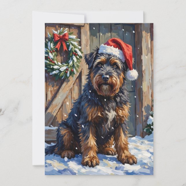 Tarjeta Festiva Bouvier des Flandres Snowy Farm Christmas (Anverso)