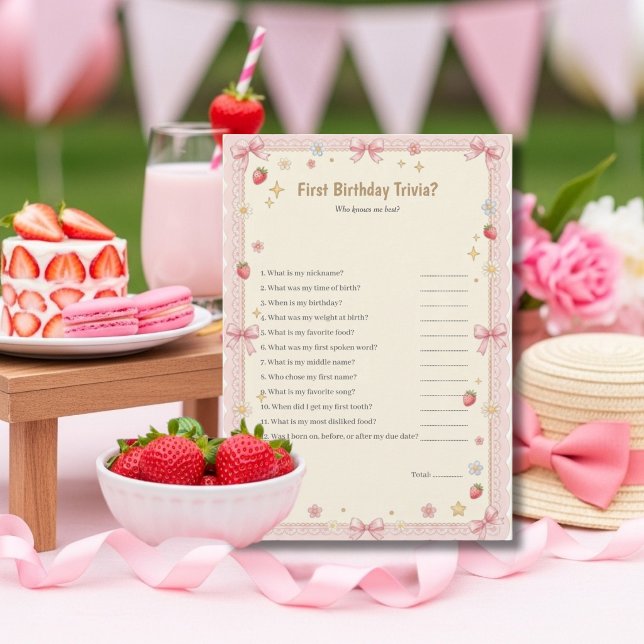 Tarjeta Festiva Bow First Birthday Trivia game card (Bow First Birthday Trivia game card)