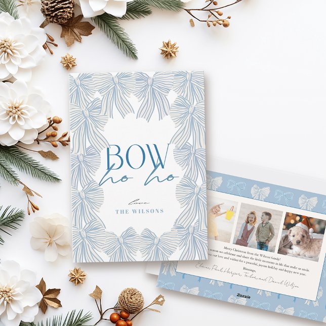 Tarjeta Festiva Bow Ho Ho Blue Bows 3 Navidades de fotografía (Subido por el creador)