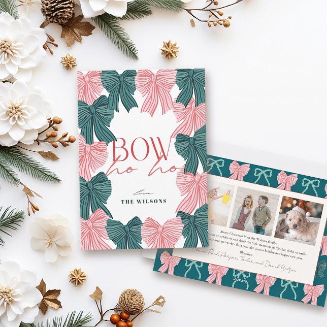 Tarjeta Festiva Bow Ho Ho Red & Green Bows 3 Navidades de fotos (Subido por el creador)