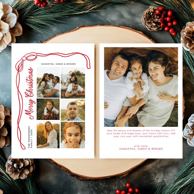 Tarjeta Festiva Bow Merry Christmas Family 7 Photos (Subido por el creador)