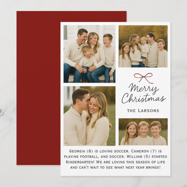 Tarjeta Festiva Bow Simple Family Christmas Card (Anverso / Reverso)