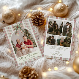 Tarjeta Festiva  Bow Stripe Family Photo Christmas Holiday Card