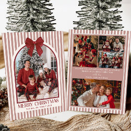 Tarjeta Festiva Bow Stripe Family Photo Christmas Holiday Card