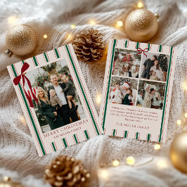 Tarjeta Festiva Bow Stripe Family Photo Christmas Holiday Card