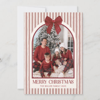 Tarjeta Festiva Bow Stripe Family Photo Christmas Holiday Card
