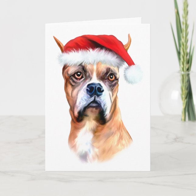 Tarjeta Festiva Boxer de Santa Hat (Anverso)