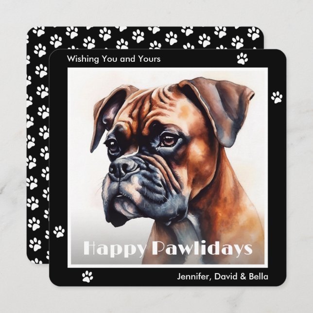 Tarjeta Festiva Boxer Dog Black Watercolor Christmas (Anverso / Reverso)