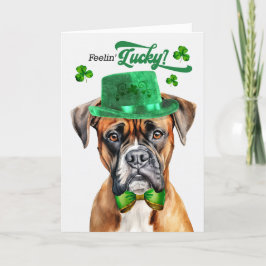 Tarjeta Festiva Boxer Dog Feelin' Lucky St Patrick's Day
