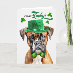 Tarjeta Festiva Boxer Dog Feelin' Lucky St Patrick's Day