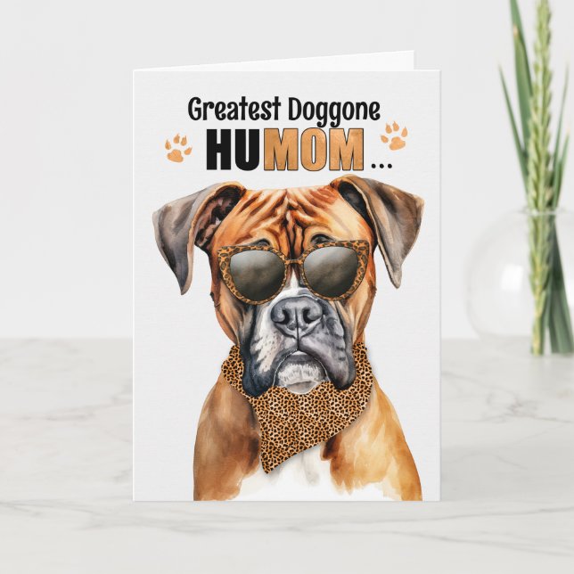 Tarjeta Festiva Boxer Dog Greatest HuMOM Mother's Day (Anverso)