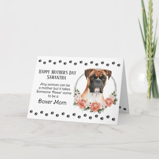 Tarjeta Festiva Boxer Dog Mom Florals Mother's Day Verse (Anverso)