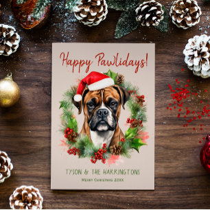 Tarjeta Festiva Boxer Dog Navidades Felices Pawlidays Howlidays