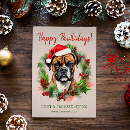 Tarjeta Festiva Boxer Dog Navidades Felices Pawlidays Howlidays