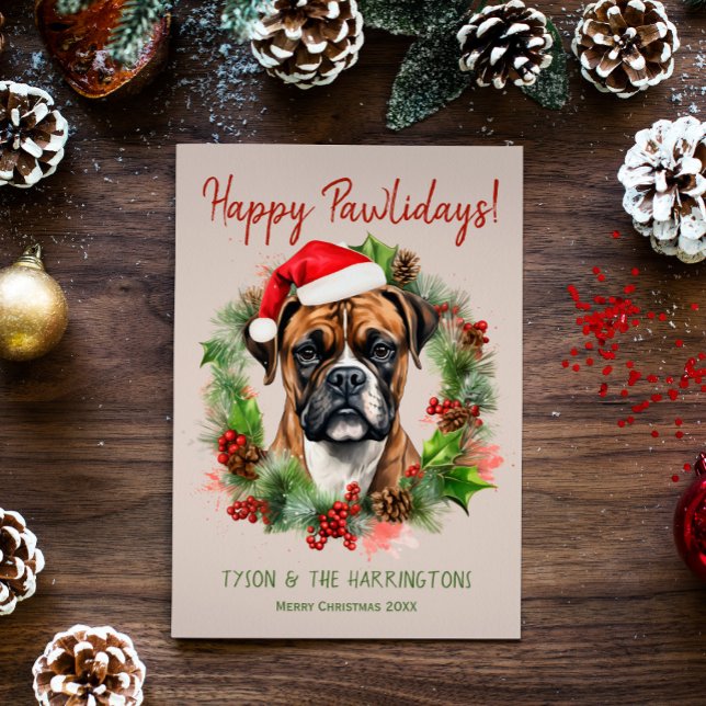 Tarjeta Festiva Boxer Dog Navidades Felices Pawlidays Howlidays (Subido por el creador)