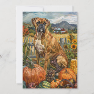 Tarjeta Festiva Boxer Dog Otumn Harvest Acción de Gracias