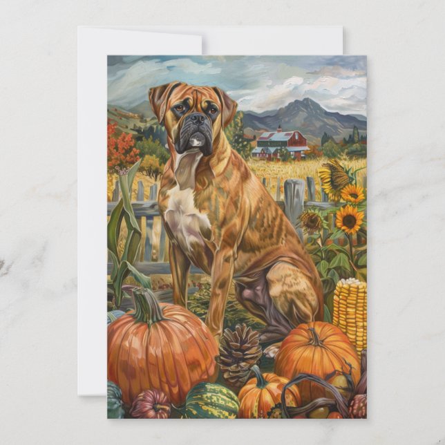 Tarjeta Festiva Boxer Dog Otumn Harvest Acción de Gracias (Anverso)
