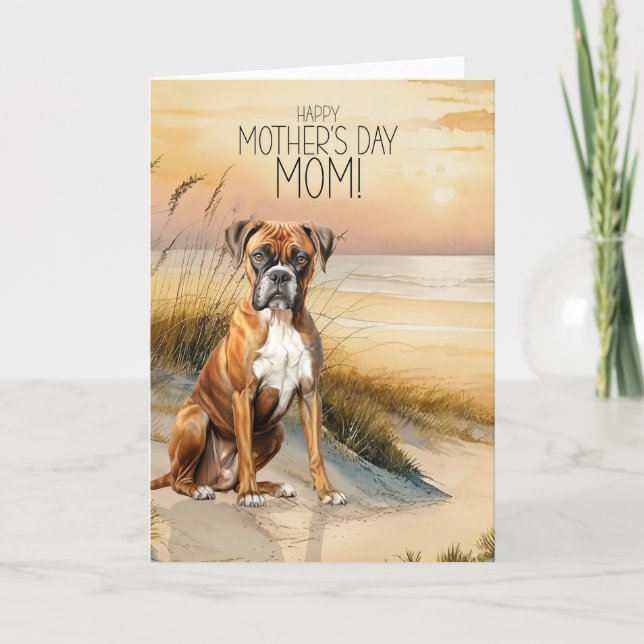 Tarjeta Festiva Boxer Dog Sunset Beach Mother's Day (Anverso)