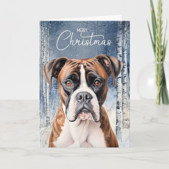 Tarjeta Festiva Boxer Dog Winter Aspen Forest Christmas (Anverso)