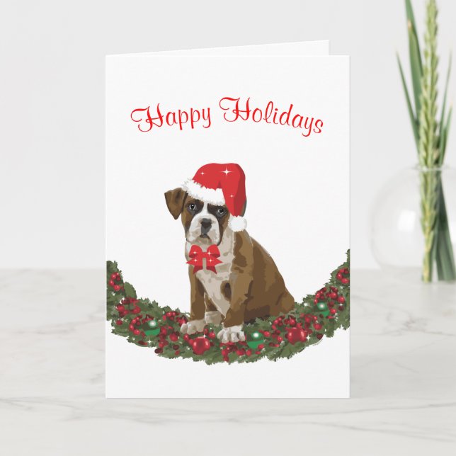 Tarjeta Festiva Boxer Happy Holidays Dog Santa Hat Cute Card (Anverso)