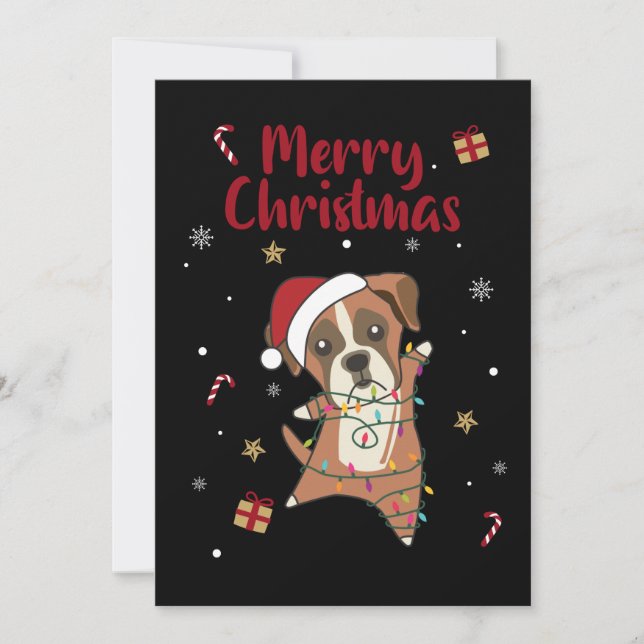 Tarjeta Festiva Boxer Navidades de perro niegan animales de invier (Anverso)