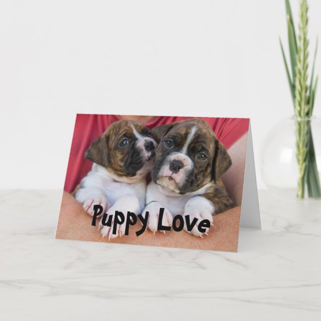 Tarjeta Festiva Boxer Puppy Love Greaming Card (Anverso)
