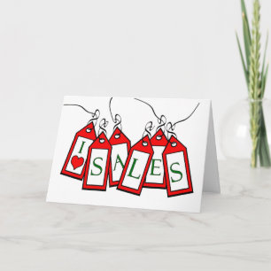 Tarjeta Festiva Boxing Day, I Heart Sales, Red Sale Tags