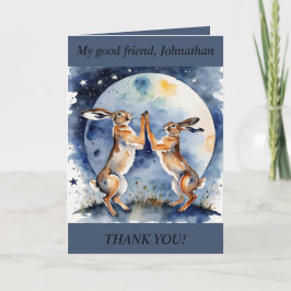 Tarjeta Festiva Boxing Hares Full Moon Gracias Card (editable)