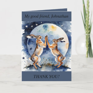Tarjeta Festiva Boxing Hares Full Moon Gracias Card (editable)