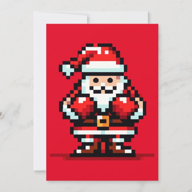 Tarjeta Festiva Boxing Santa - Navidades retro de píxeles luchan c (Anverso)