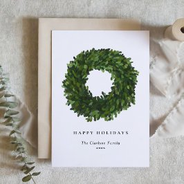Tarjeta Festiva Boxwood pintado a mano Wreath Felices Fiestas