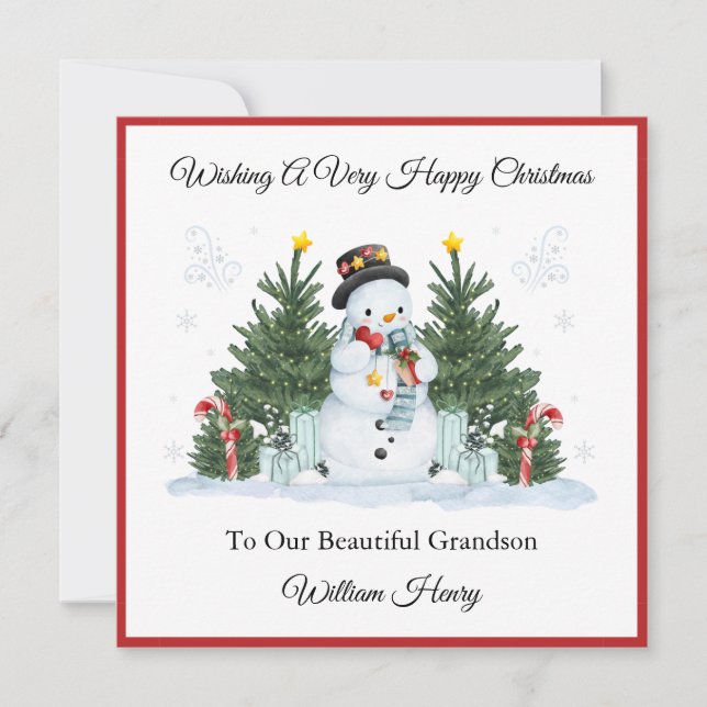 Tarjeta Festiva Boy First Second Third Navidades Snowman Card (Anverso)
