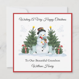 Tarjeta Festiva Boy First Second Third Navidades Snowman Card