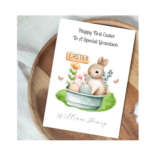 Tarjeta Festiva Boy Grandson First Easter Bunny Rabbit Card (Subido por el creador)