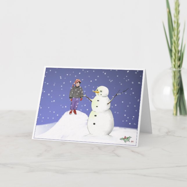 Tarjeta Festiva Boy y Snowman (Anverso)