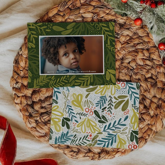 Tarjeta Festiva Bramble verde | Foto botánica festiva (Green Bramble | Festive Botanical Photo Holiday Card)