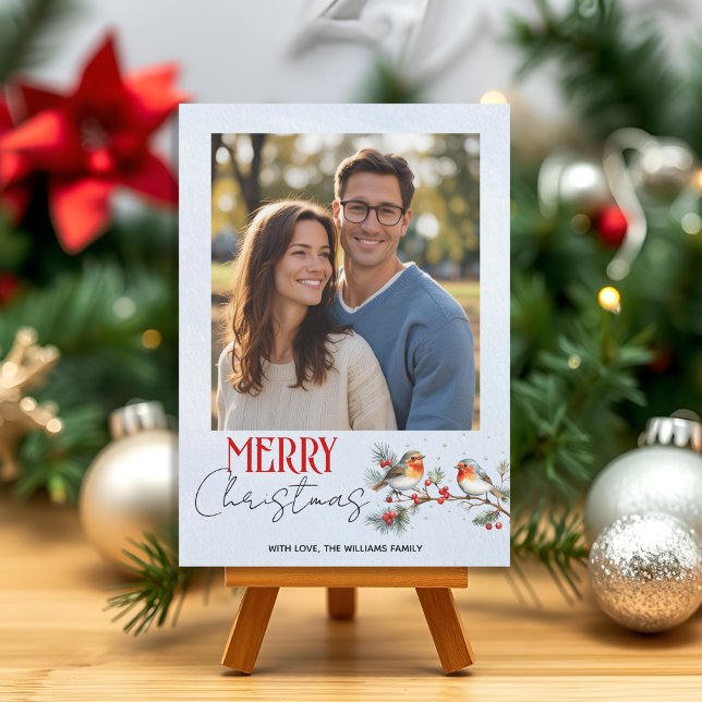 Tarjeta Festiva Branch, robin birds and berries Christmas photo (Subido por el creador)