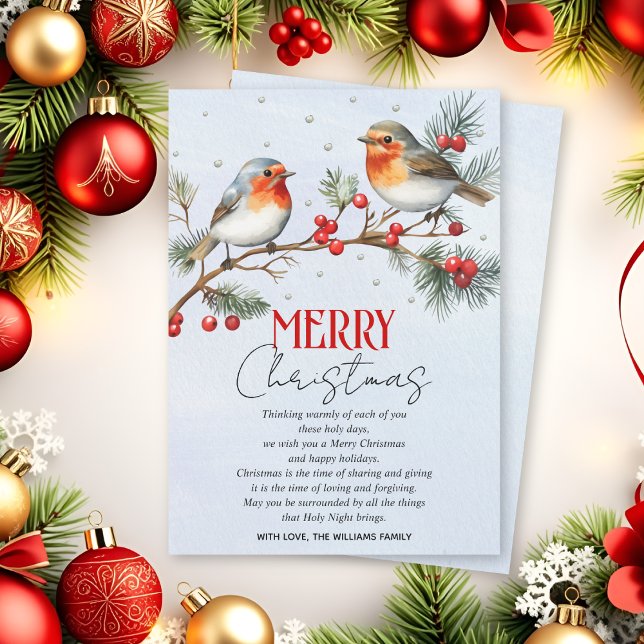 Tarjeta Festiva Branch with robin birds and berries Christmas (Subido por el creador)