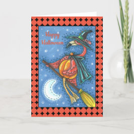TARJETA FESTIVA BRAZA DE FLAMINGO ROSA, VOLANDO SOBRE LA LUNA EN U