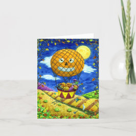TARJETA FESTIVA BRAZO, GATO NEGRO EN BALLÓN DE AIRE CALIENTE ART B