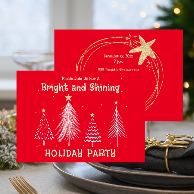 Tarjeta Festiva Bright and Shining Christmas Holiday Party  (Bright and Shining Christmas Holiday Party - Red)