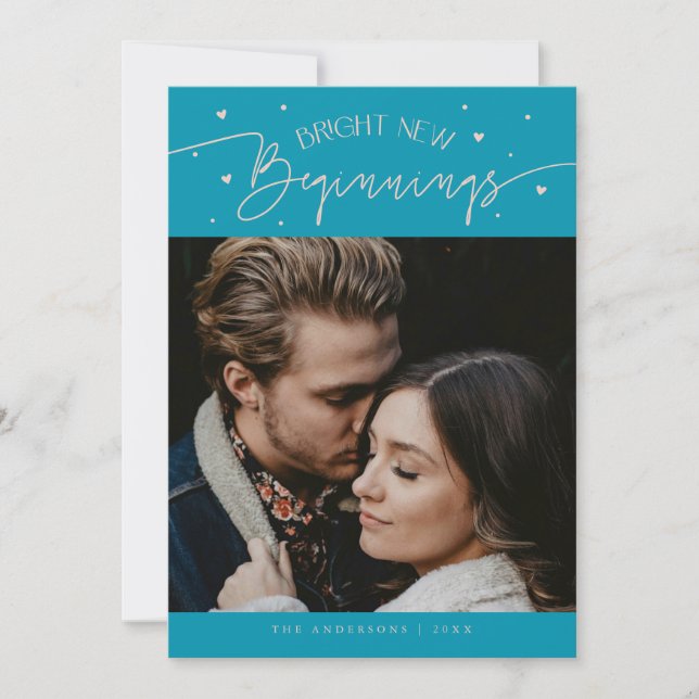 Tarjeta Festiva Bright Beginnings New Year Aqua Blue Photo  (Anverso)