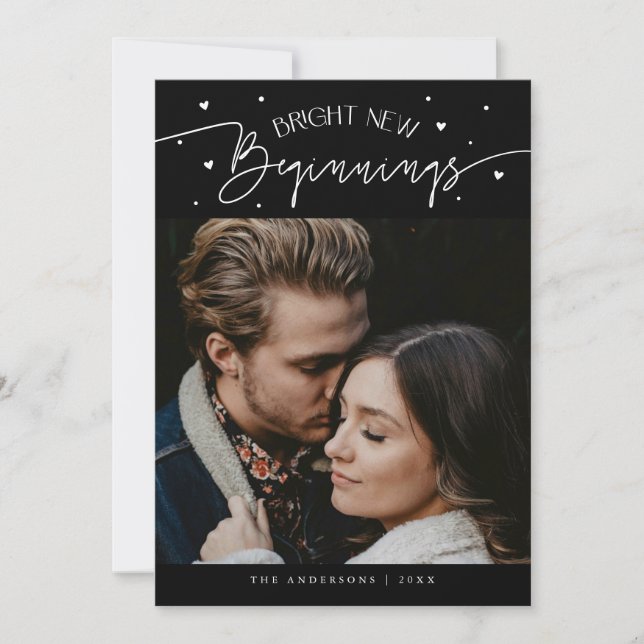 Tarjeta Festiva Bright Beginnings New Year Black Photo  (Anverso)