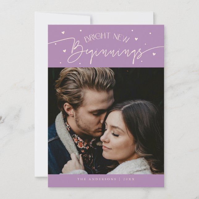 Tarjeta Festiva Bright Beginnings New Year Lilac Photo  (Anverso)