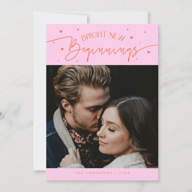 Tarjeta Festiva Bright Beginnings New Year Orange Pink Photo  (Anverso)