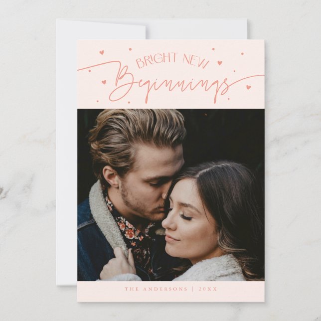 Tarjeta Festiva Bright Beginnings New Year Peach Photo  (Anverso)