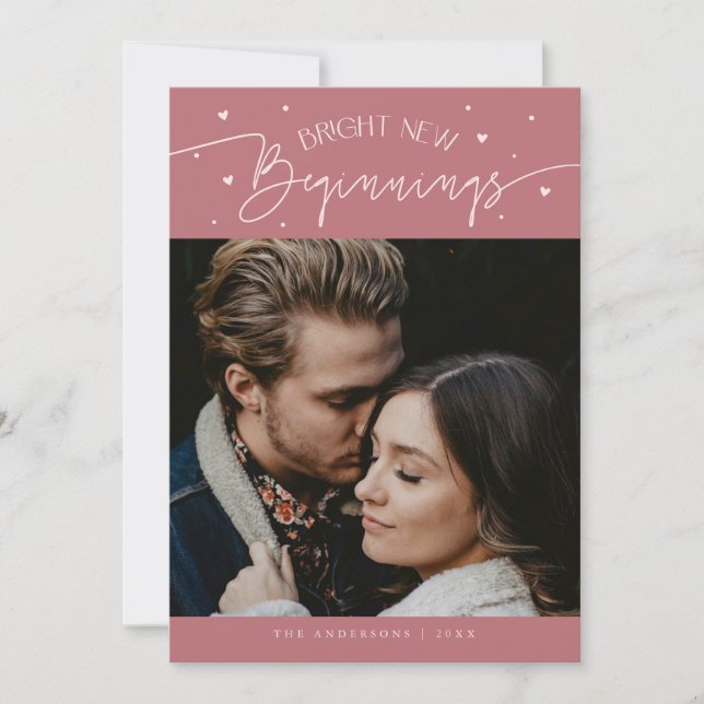 Tarjeta Festiva Bright Beginnings New Year Pink Photo  (Anverso)