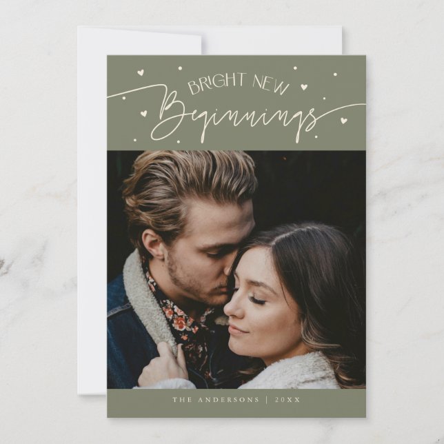 Tarjeta Festiva Bright Beginnings New Year Sage Green Photo  (Anverso)
