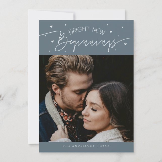 Tarjeta Festiva Bright Beginnings New Year Slate Blue Photo  (Anverso)